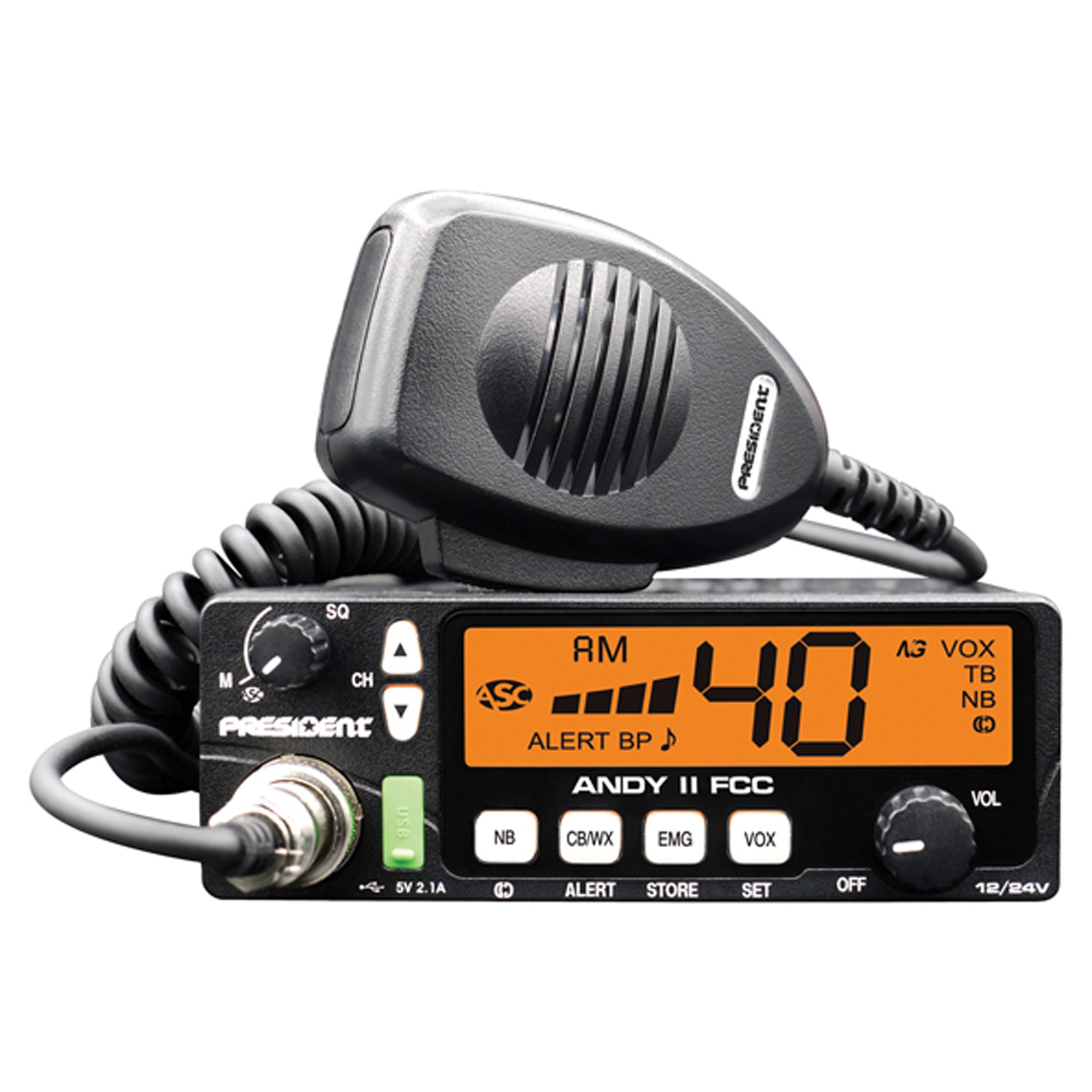 President ANDY II, FCC 12V/24V Weatherbnd AM CB Radio, Channels (qty.) 40 Model# TXUS076